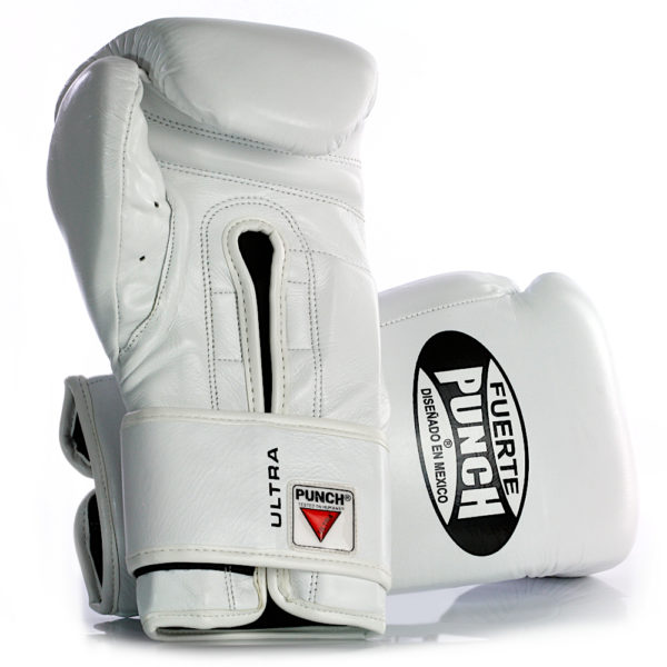 Style shot of the Mexican Fuerte Ultra Boxing Gloves in white
