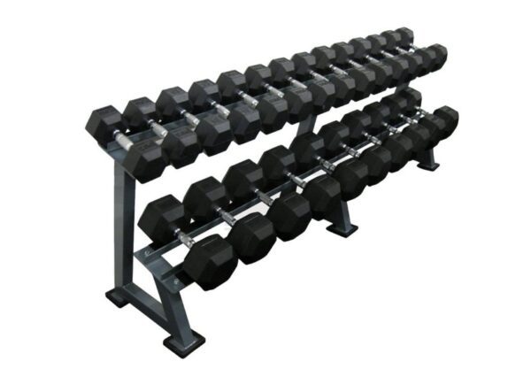 2 Tier Long Rubber Hex Dumbell Rack Black - Exagym